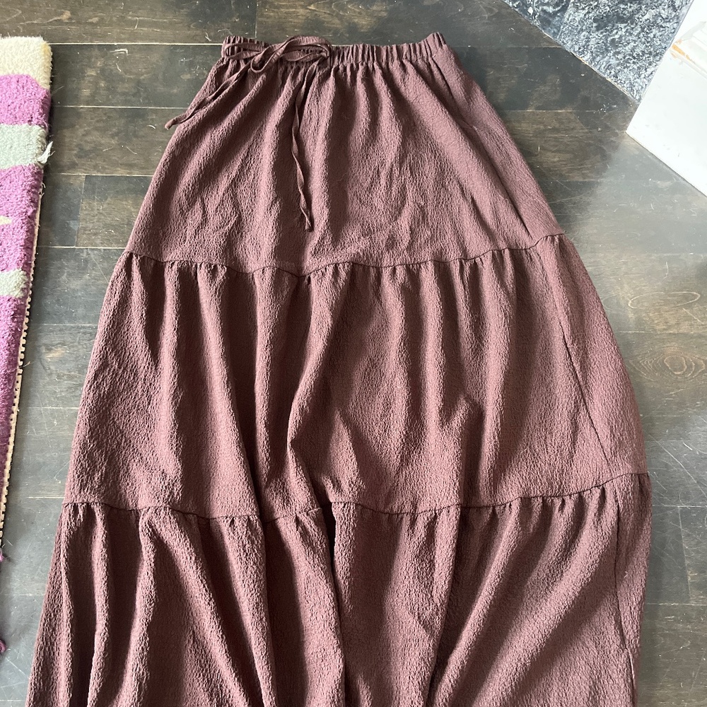 Brown Elastic Waist Maxi Skirt